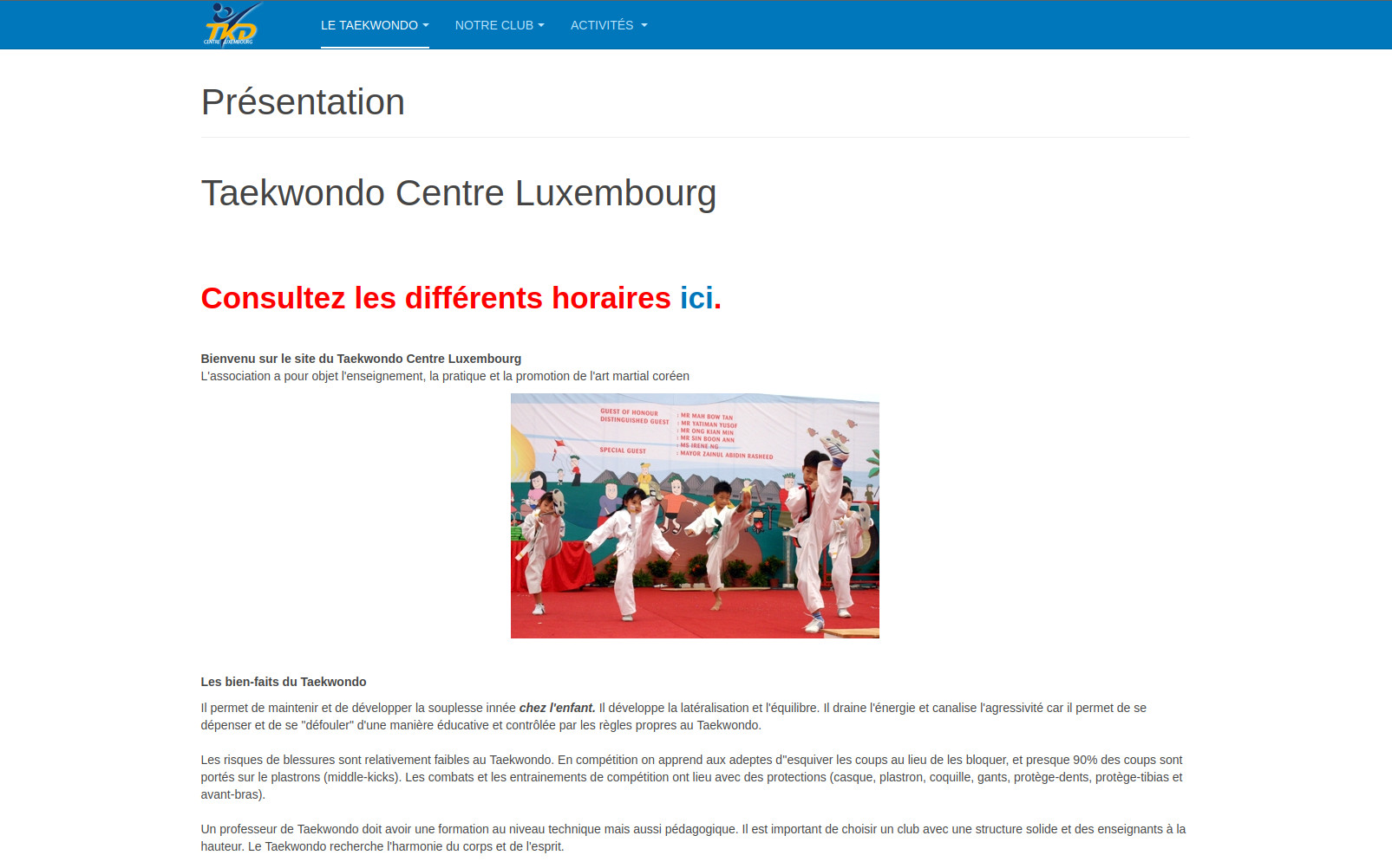 Site web de Taekwondo Centre Luxembourg